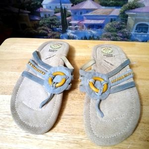 🩴EARTH SHOE (Gelron 2000)Tan,Beaded, Leather Upper/Size 10,Very Pretty. 🆕 🎁